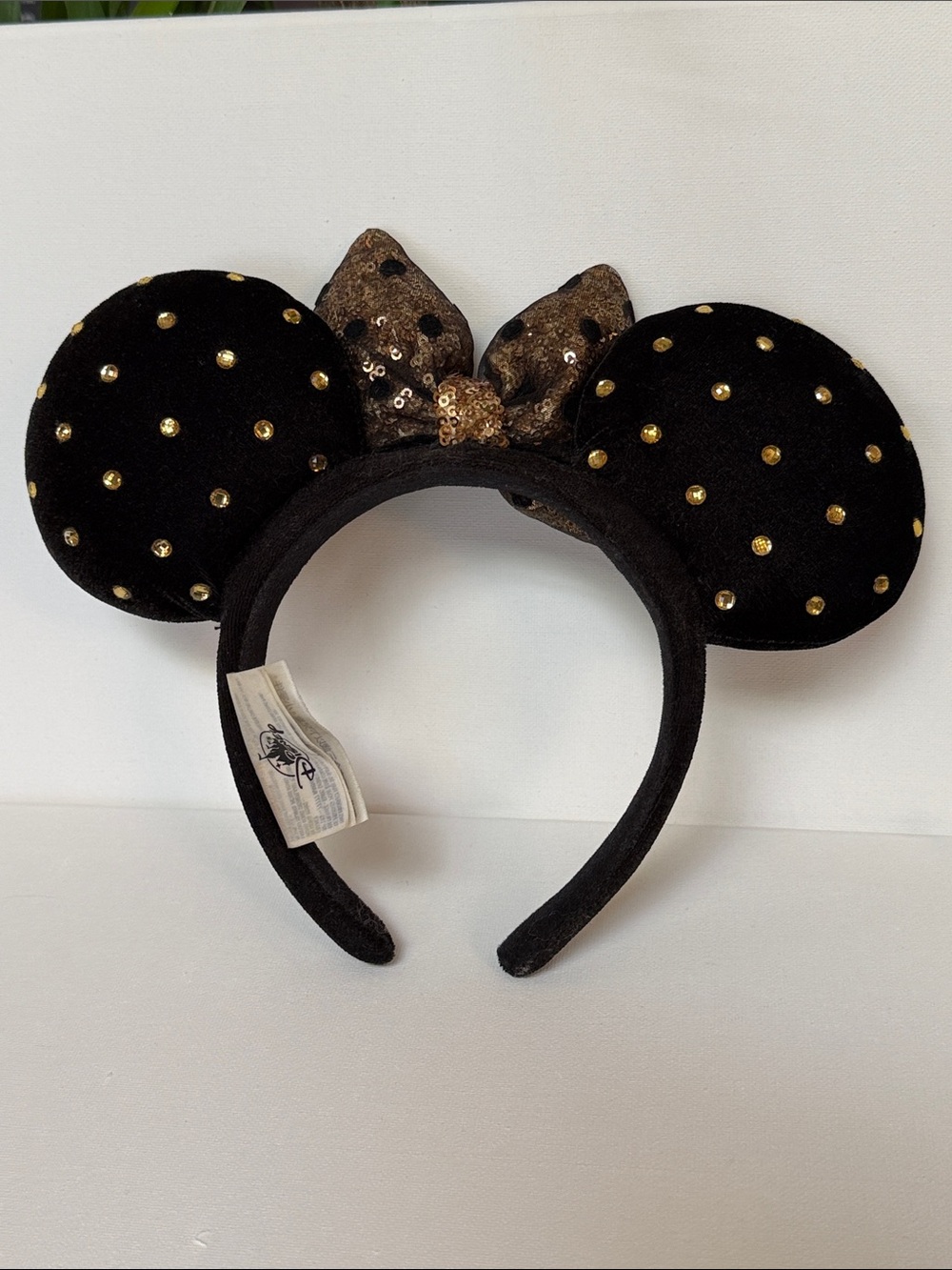 Disney Parks Black Velvet Gold Rhinestone Minnie Mouse Ears Headband